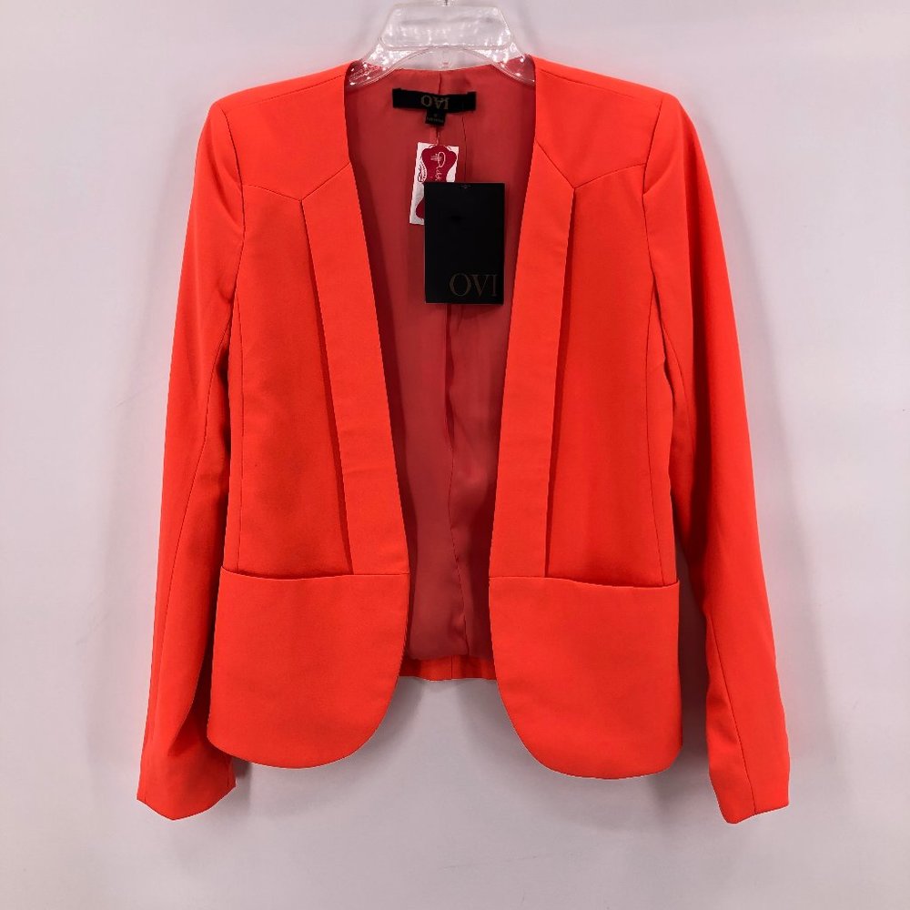 NWT-OVI orange collarless open front blazer